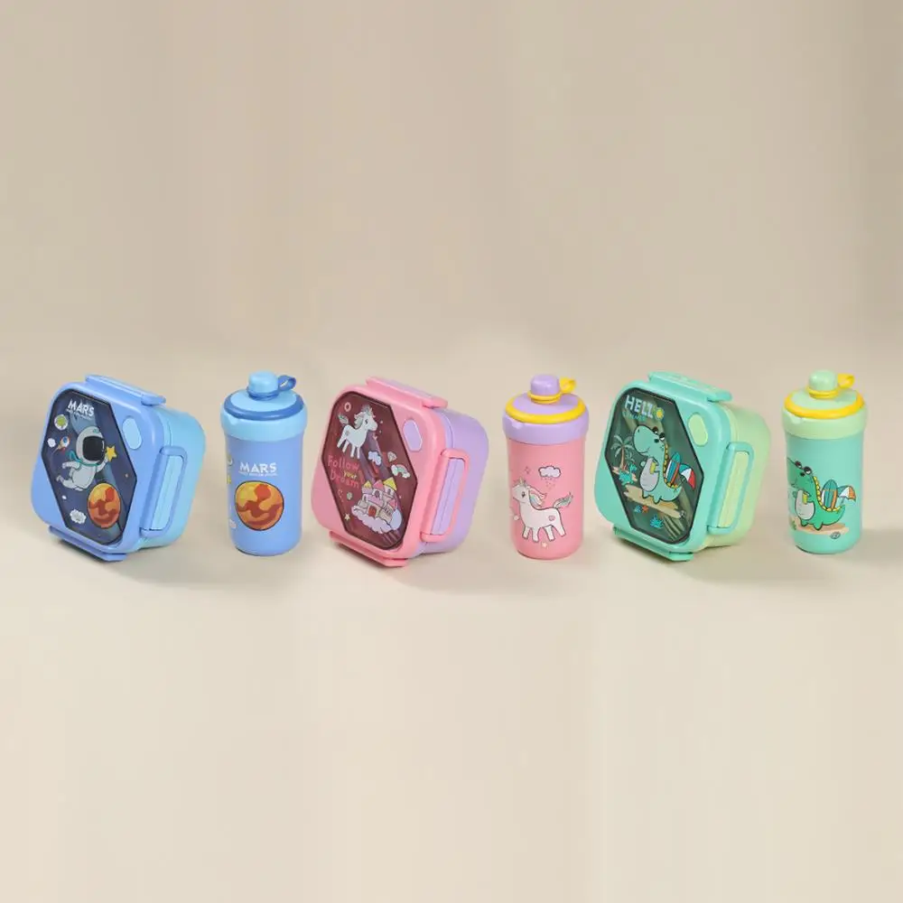 BPA Бесплатная печать животных 1100 мл прямоугольная пластиковая коробка для завтрака микроволновой печи и 470 бутылка воды