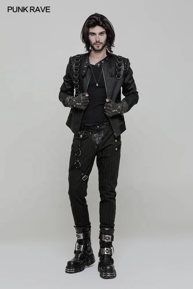 Punk Rave WS-252 designer men fashion accessory steampunk fingerless grey leather heavy metal cycling men gloves