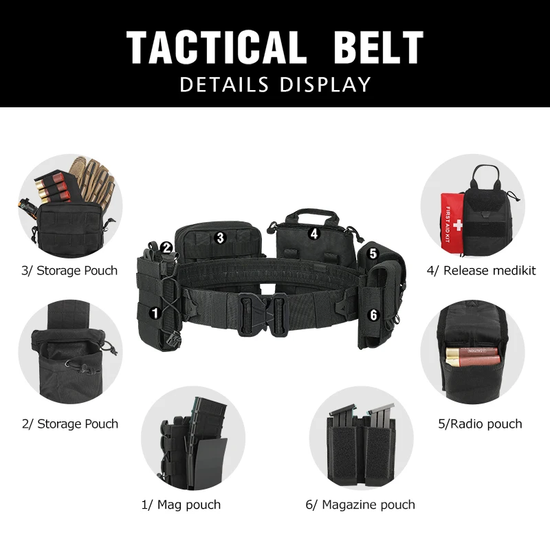 Cinturon Tactico Cinturon Tactique 5 in 1 Combined Girdle Utility Duty Tactical Belt with Multi-functional Pouches