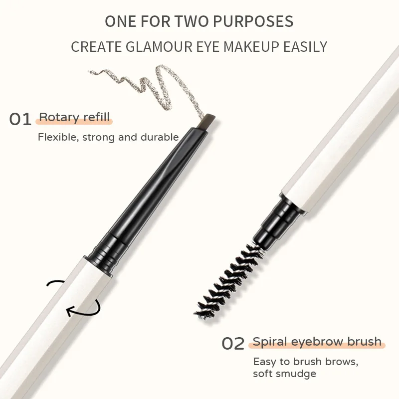 New arrived high quality vegan waterproof eye brow pencil private label white tube brow pencil custom wholesale