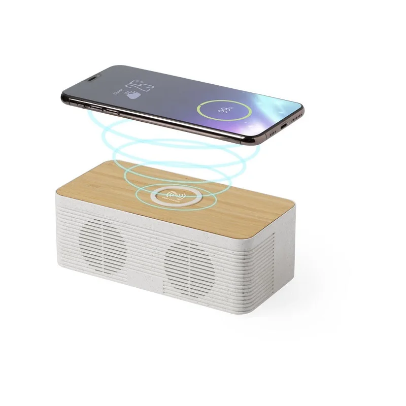 HANMOSS Bamboo Wooden Biodegradable Fast Charger BT Wireless Charger Speaker