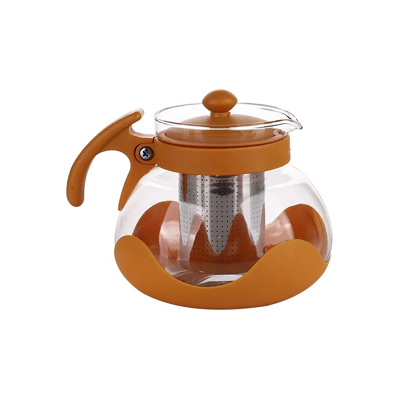 
1.8L tea pot glass jug with infusion tea pot kettle with green handle tea jug 