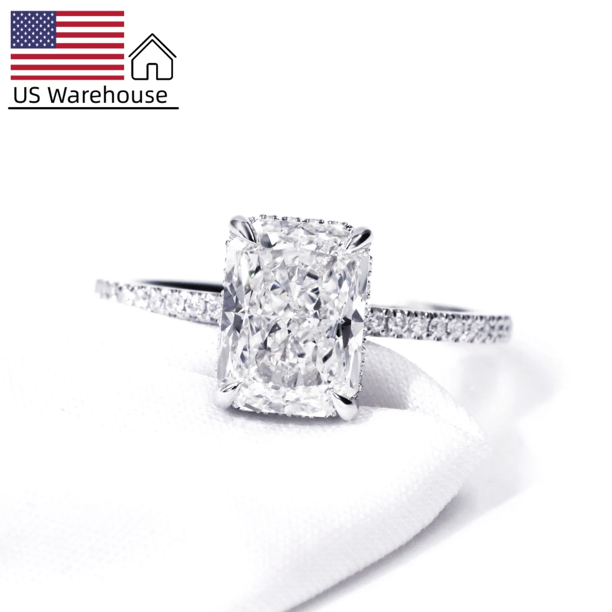 US warehouse wholesale free shipping radiant cut 18k gold plated sliver 925 jewelry moissanite wedding rings