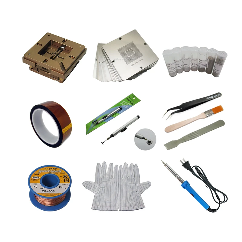 BGA Rework Station Reballing Kit Jig Stencils 90mm Solder Balls Solder Flux Paste For Repair Playstation Laptop Desktop Chip
