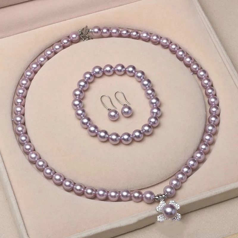 cheap women fashion natural shell pearl necklace bracelet earrings gemstone four-leaf clover pendant shell beaded jewelry set