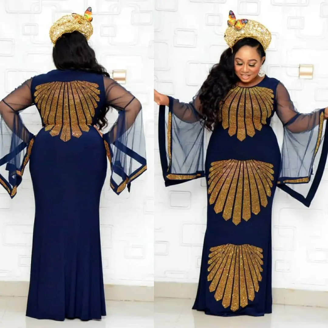 Wholesale high quality fashion mesh flared sleeves slim plus size casual mermaid maxi dresses south africa