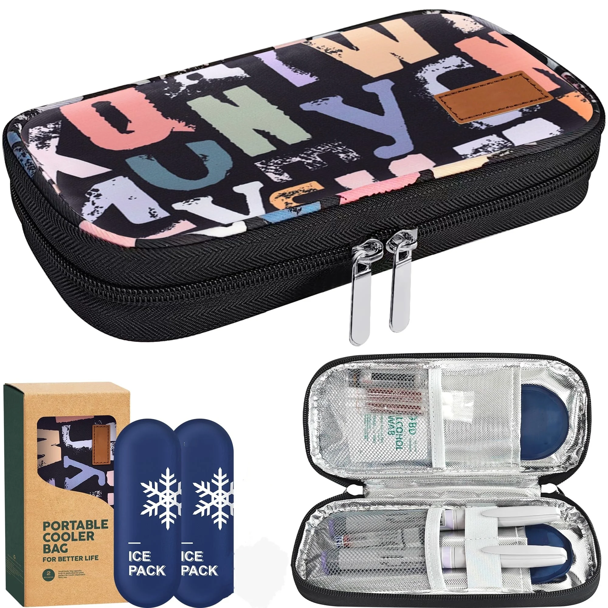 Diabetic Medication Insulated Cool Organizer with 2 Reusable Ice Packs Insulin Pen Cooler Travel Case