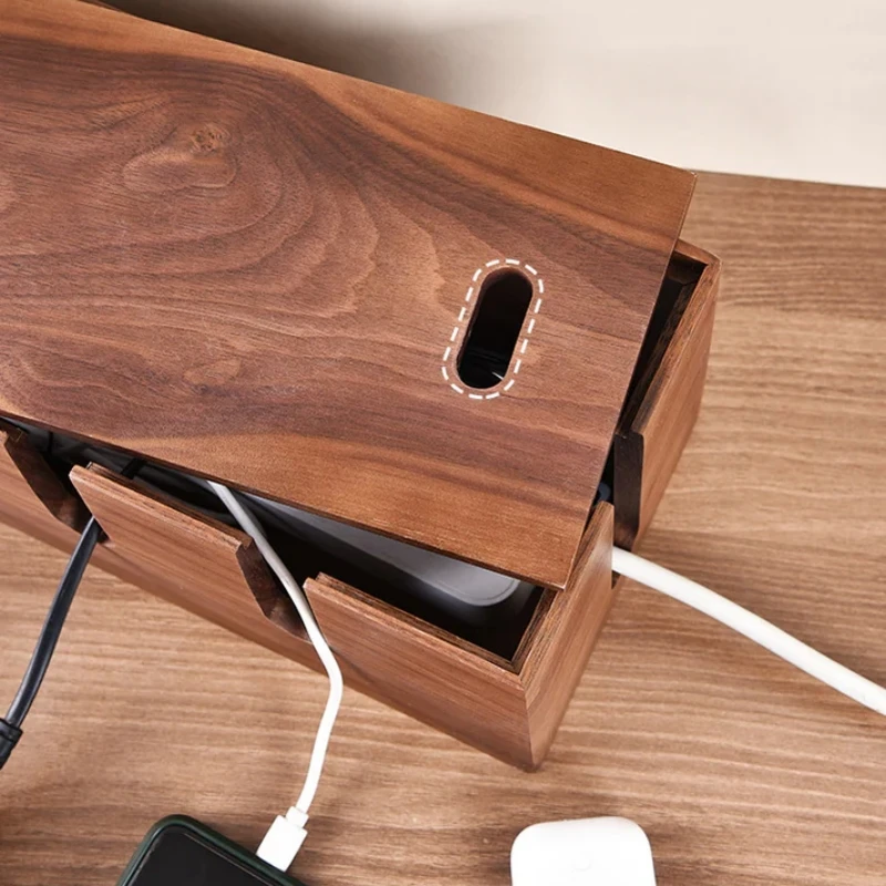 Classic Desktop Power Cord Power Strip Organizer Cable Management Wooden Power Outlet Organize Storage Box Cable Organizer