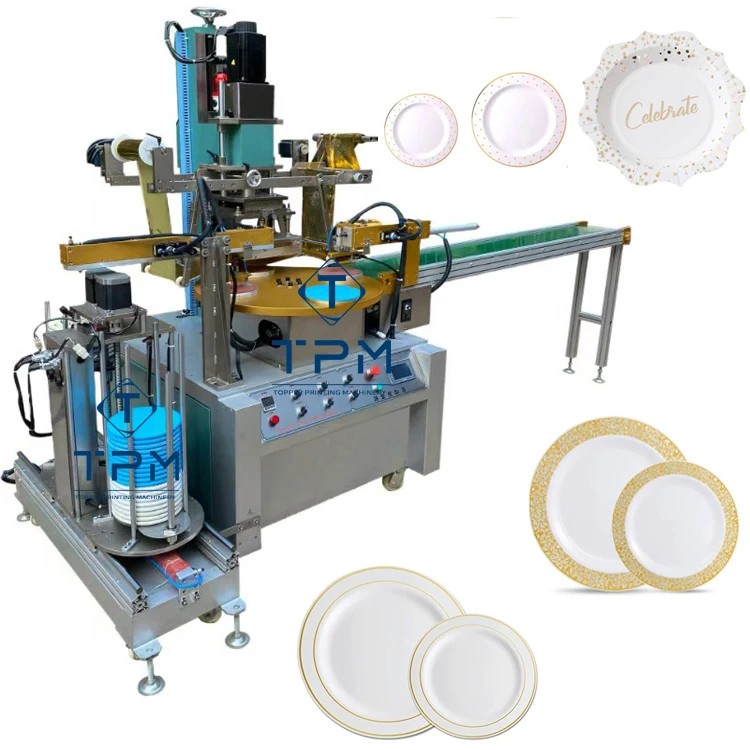 PLC control automatic sheet feed disposable  plastic paper food plate dish hot foil roller stamping machine