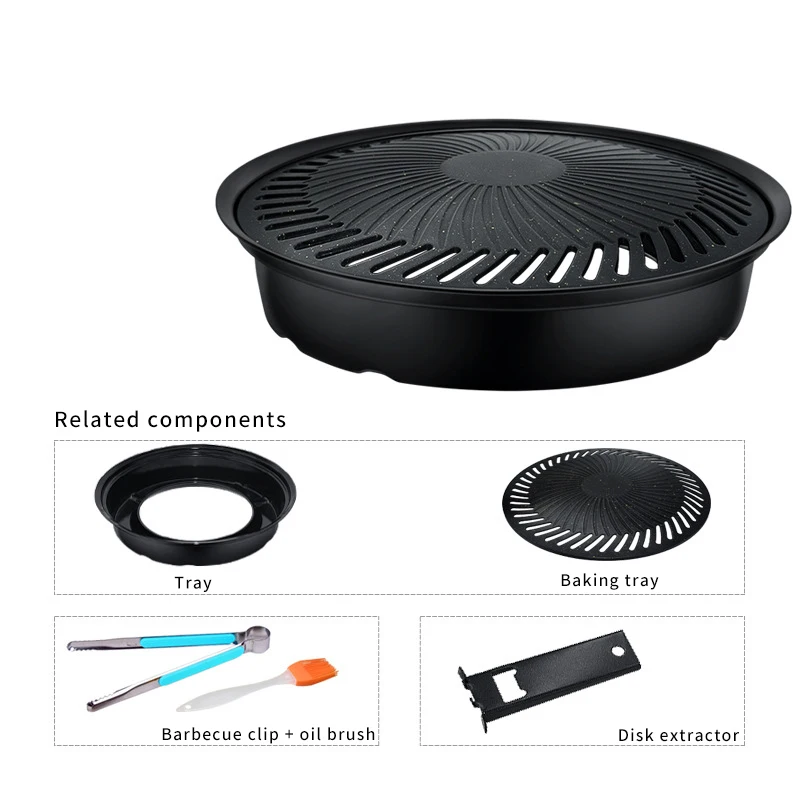 Korean-style Charcoal Grill Outdoor Portable Camping Picnic Non-stick Iron Bbq Grill