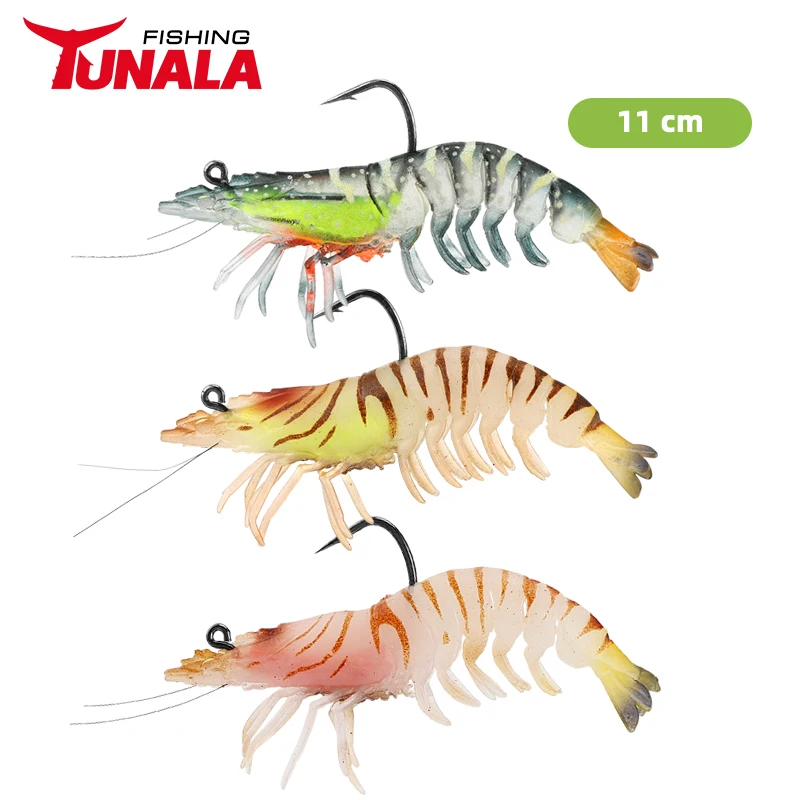Premium 3 Pcs Soft Plastic Shrimp Fishing Lures Set 11CM Lures Fishing Bait Beads Fishing Tackles for Freshwater