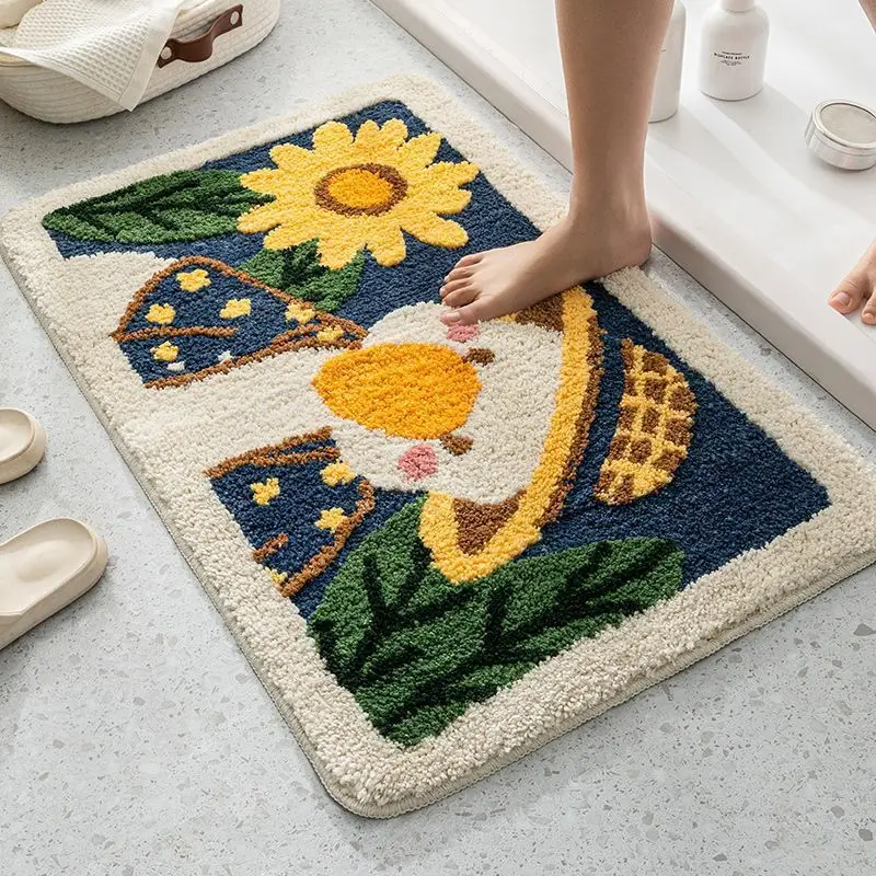 custom made New arrival sunflower bath rug microfiber memory foam bathroom mat set