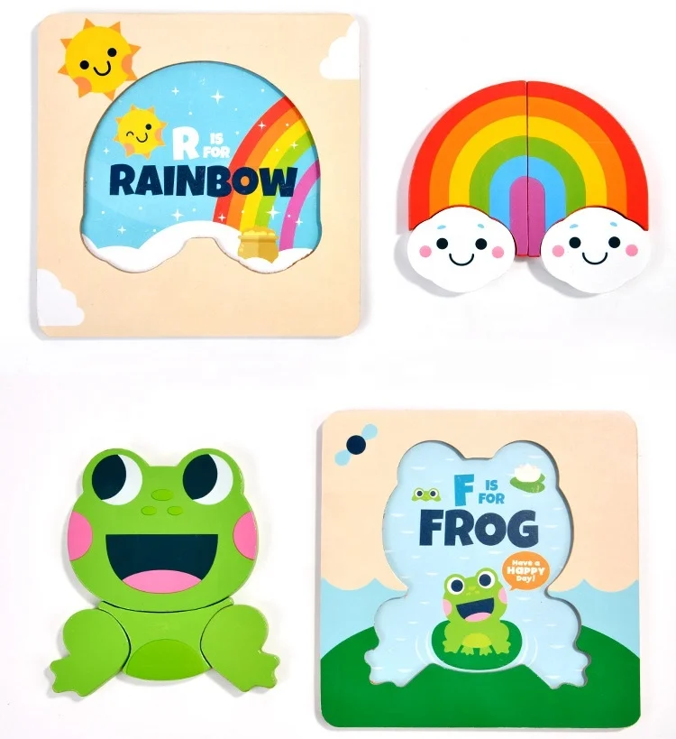 Cute Animal Montessori 3D Jigsaw Solid Wood Early Learning Toys for Preschool Kids Travel Game Gift for Boys Girls New Puzzle