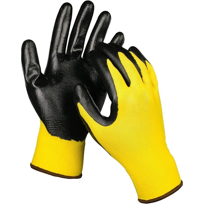 Industry work glove foe men factory direct construction building rugged wear work non-slip black red coated nitrile gloves