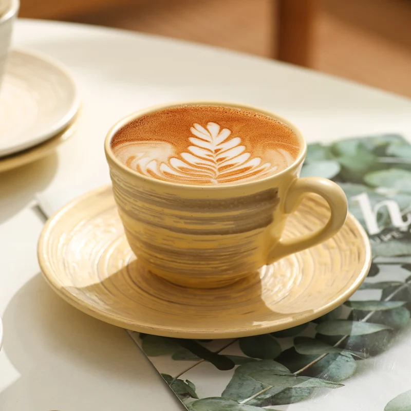Nordic Ceramic Coffee 250ml Latte Cup and Saucer  Stoneware Cappuccino Cup Set For Latte Art, Latte Mug Gift