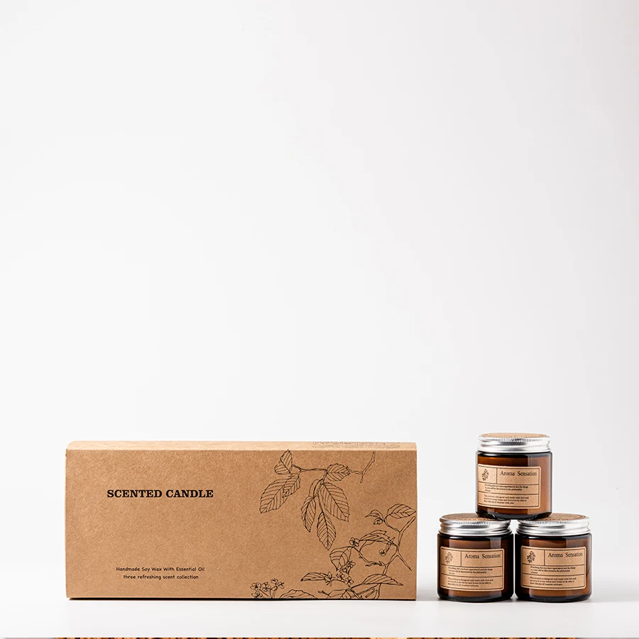 Metal lid cotton wick smokeless flower aroma soy wax candy amber glass jar for christmas scented brown candle