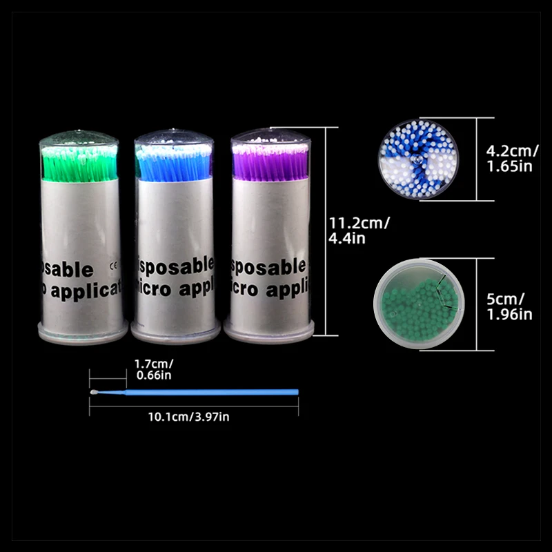 Glitter Black Cotton Resin Pale Mini Lab Tool Green Barrel Pink Extension Brush Stick Wand Eye Lash Micro Swab Microbrush Dental