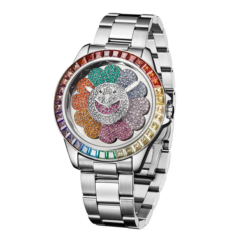 Роскошные синие часы из нержавеющей стали со льдом и бриллиантами