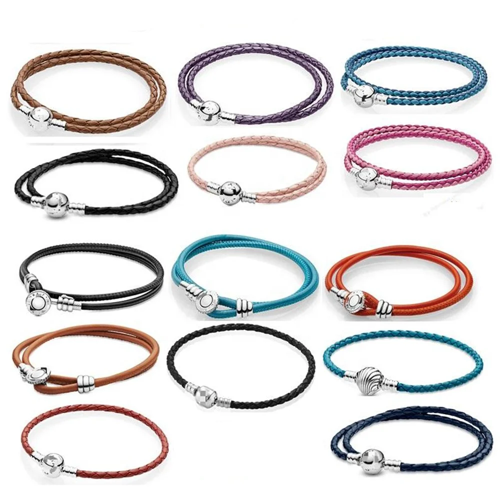 Custom 925 sterling silver jewelry leather bracelet women for lucky charm bracelet DIY jewelry