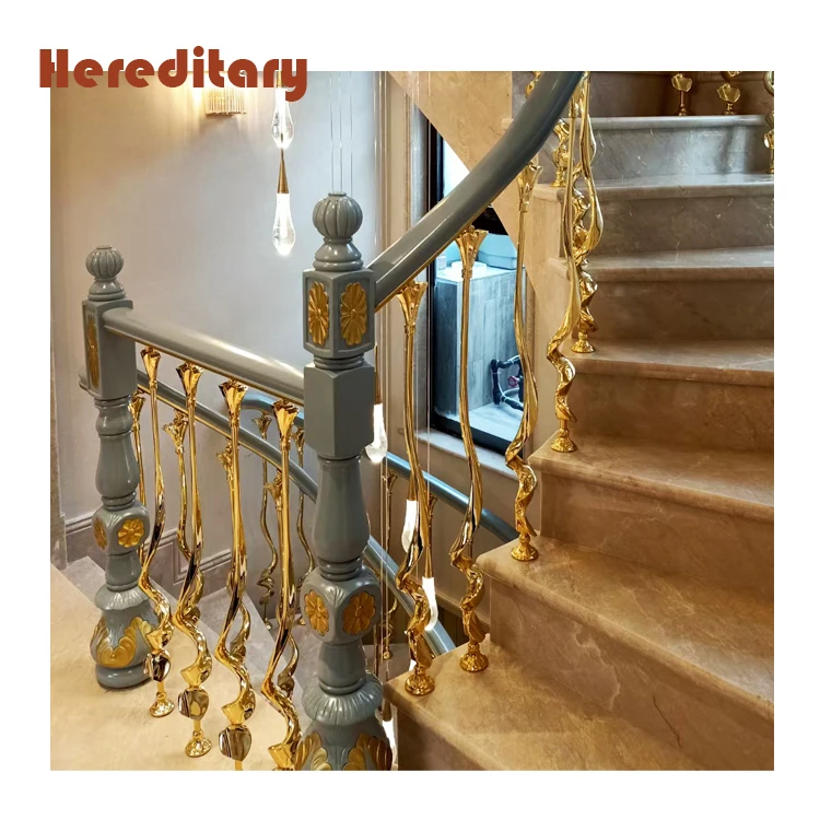 Foshan factory price aluminum stair railing decoration elegant K gold brass handrails railing design for villa
