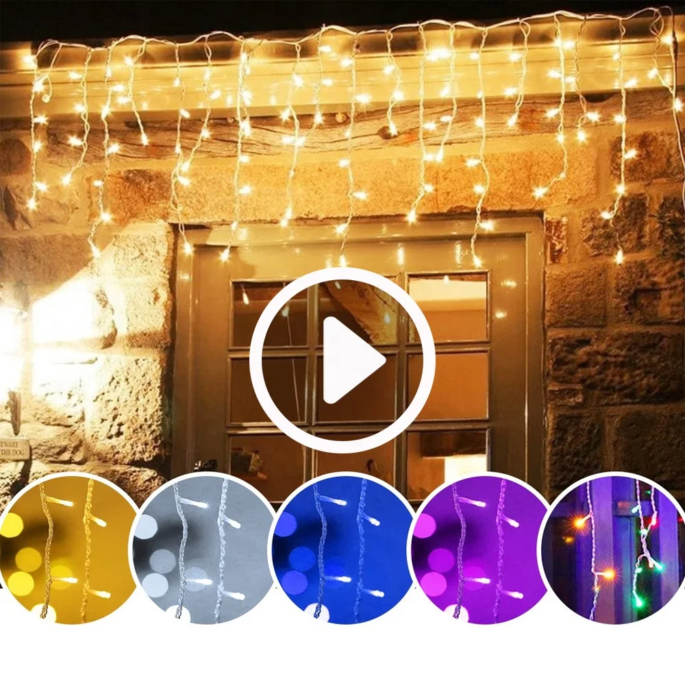 5M Christmas Garland LED Curtain Icicle String Lights Droop 0.4-0.6m AC 220V Garden Street Outdoor Decorative Holiday Light