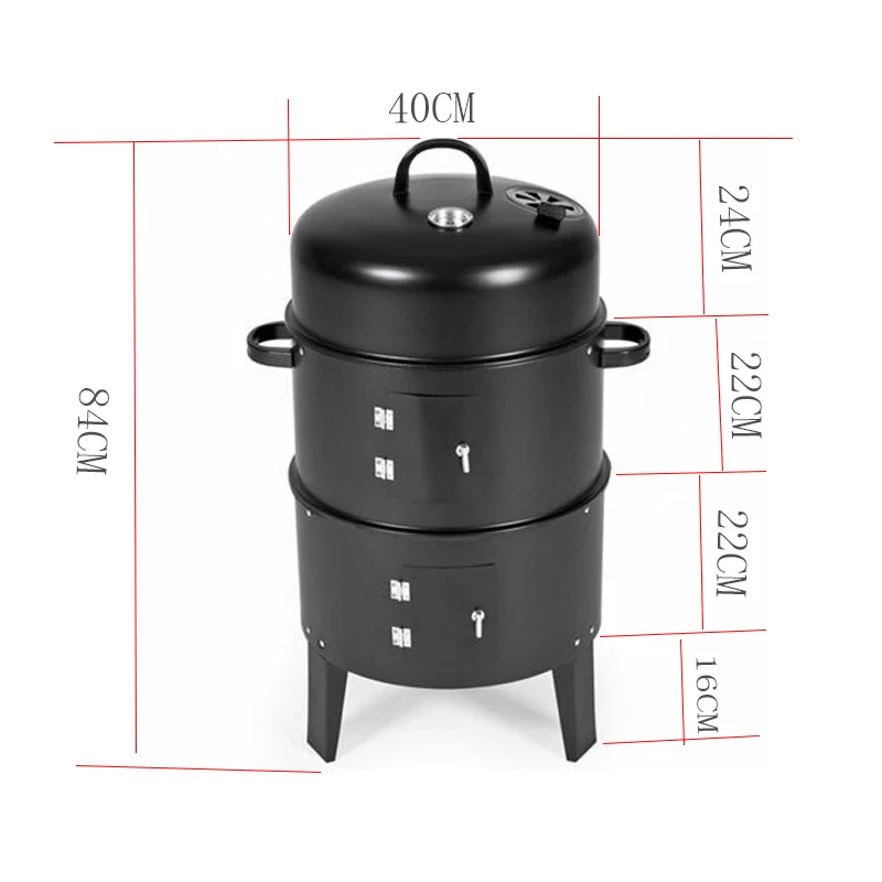 3 In 1 Charcoal Bbq Grills Ovens Smoker 3 Layers Tower Vertical Barrel Charcoal Barbecue Grill Smoker