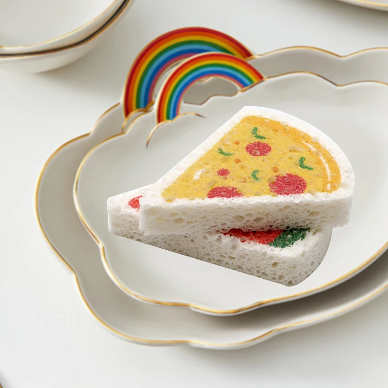 Kitchen Cartoon Print Compressed Scrub Dish Cleaning Sponge Dish-washing Eco-friendly Degradable Kitchen Wood Pulp Cotton Sponge