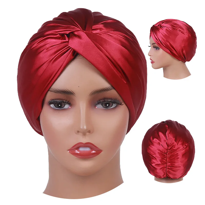 Wholesale Double Layer Hair Bonnet Customized Women Satin Bonnets Turban With Logo