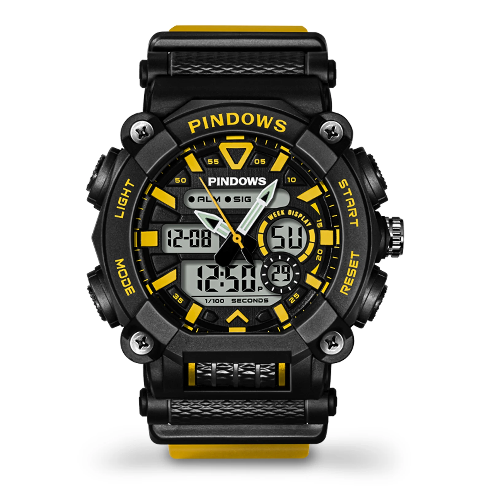 PINDOWS Guangzhou New Design Water Resistant 5BAR Products Multifunction Analog Digital Watch Promotional Wholesale Waterproof