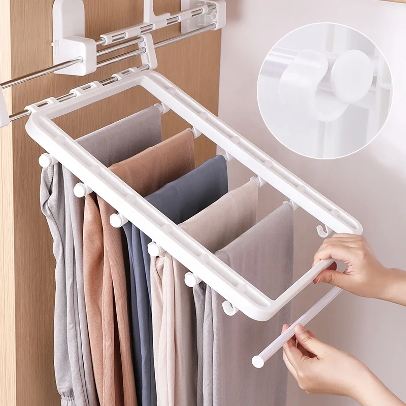 
New arrival Haixin functional multi-layer pants hanger retractable-wall trousers rack for pants jeans 