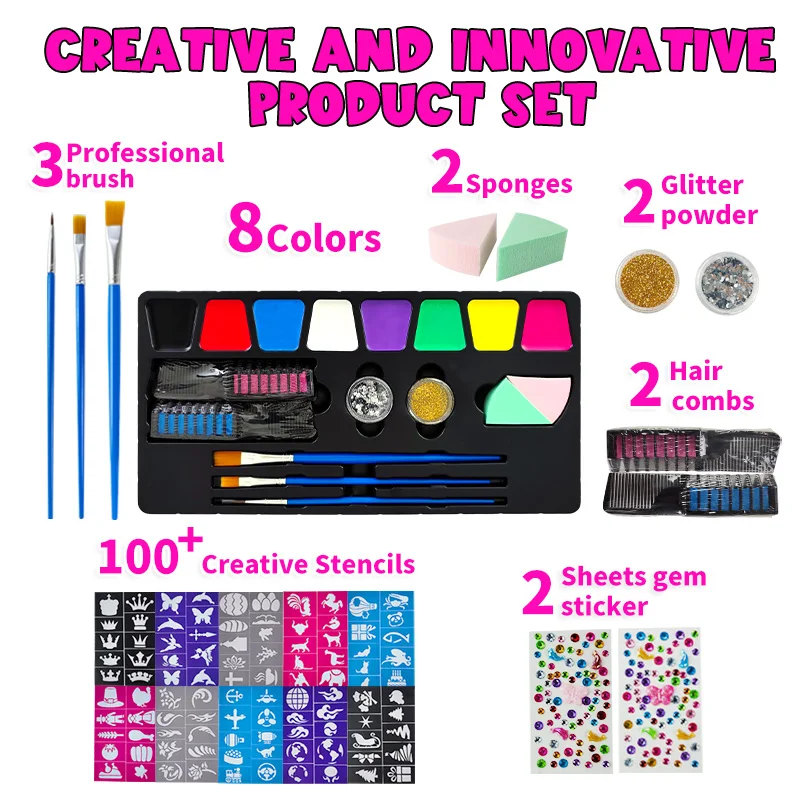 Free Customization Amazon Hot Sale Body Children And Professional Halloween Makeup Set Painting For Kids Palette Face Paint Kit