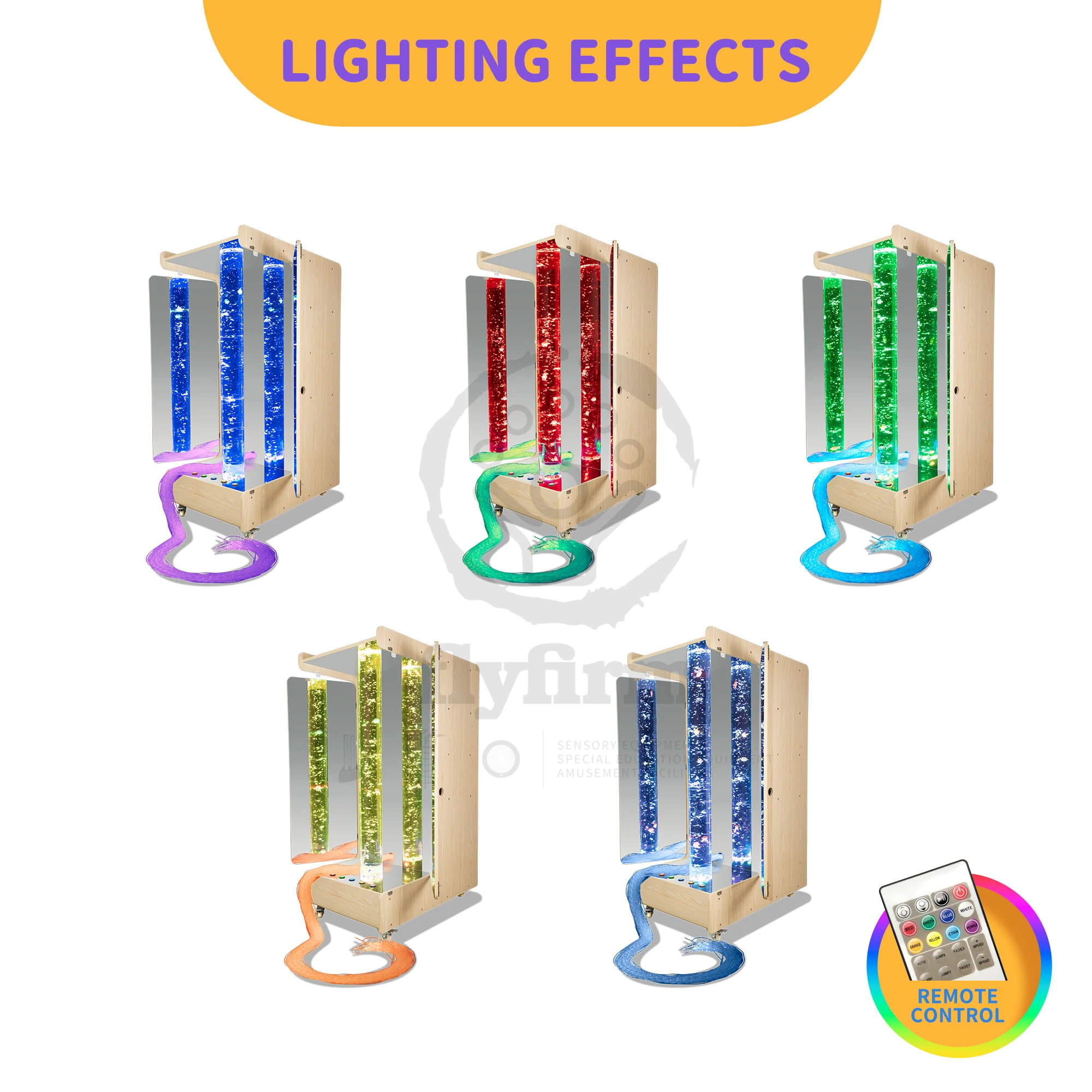 Flyfirm Multi-Functional Sensory Push Pull Cabinet Mobile Storage Unit with Bubble Column,Fiber Optic Lights for Therapy Rooms
