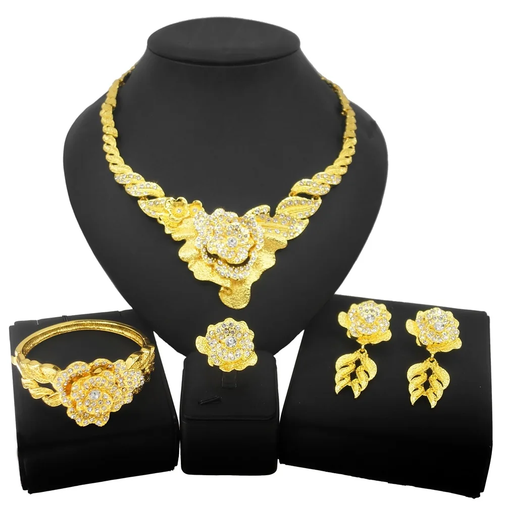 Jewellereiki Treatment Gold Fashion Bluecfluorite Rough Oree Four-piece Set Wedding Plated Dubai Jewelry Sets for Women 18K XP