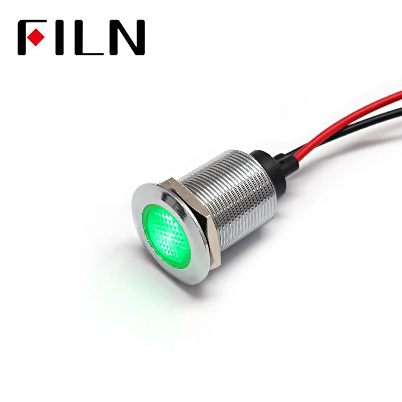 FILN 19MM Factory selling metal Panel Signal Pilot 12V/24V/220V Led Indicator Light Red Green Yellow With Wire