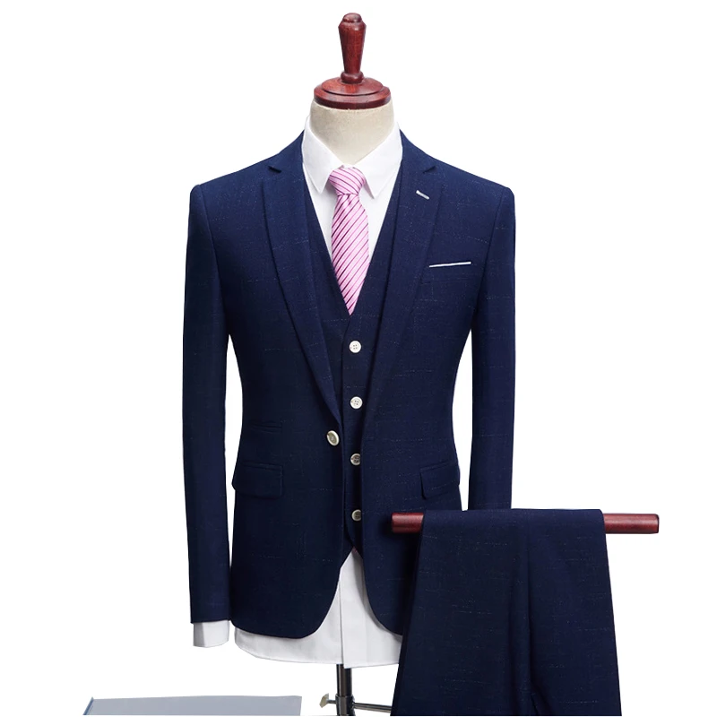 
Coat Pant Men Suit Made in China Groom Wedding Hot Sale Three Piece Latest Design Blue Business Suits Single Breasted Breathable 