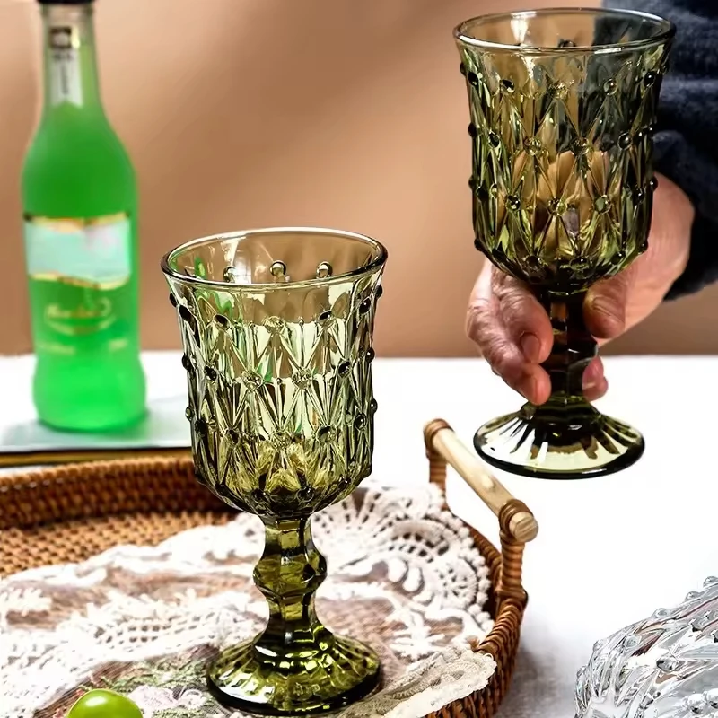 Retro Pearl Embossed Green Wine Goblet Vintage Wine Cup Vintage Goblet Wine Glass For Wedding Decoration