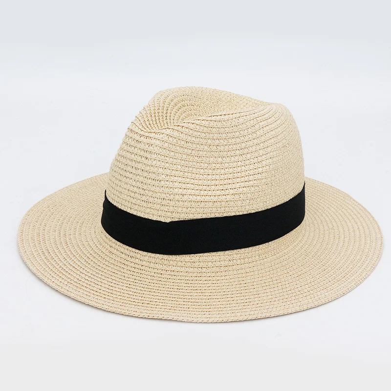 Summer foldable straw hat bucket 2024 bands custom logo large brimmed Lafite Panama straw hat