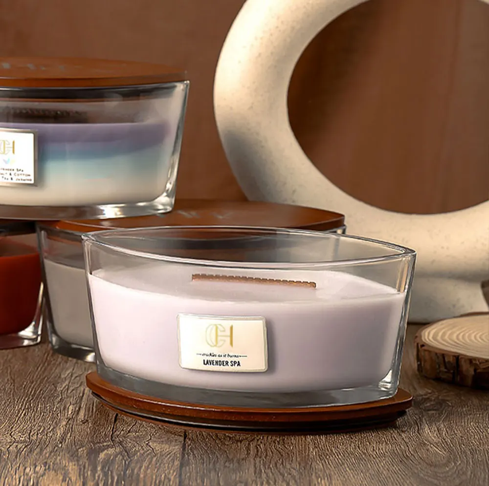 C&H Private Label  Boat Shape WoodWick Glass Jar Candles Aromatherapy Soy Wax Candles