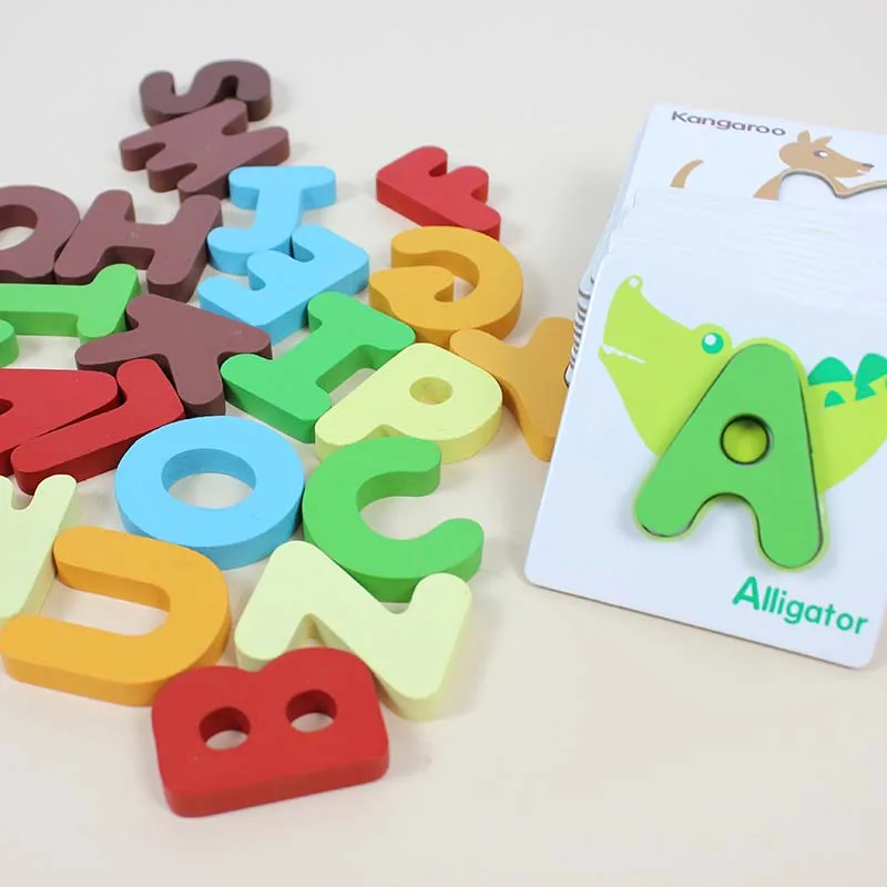 KIU Baby Abc Letter Educational Toys Animal Alphabet Matching Cards Educational Toys Wooden Letter Blocks Puzzle Game