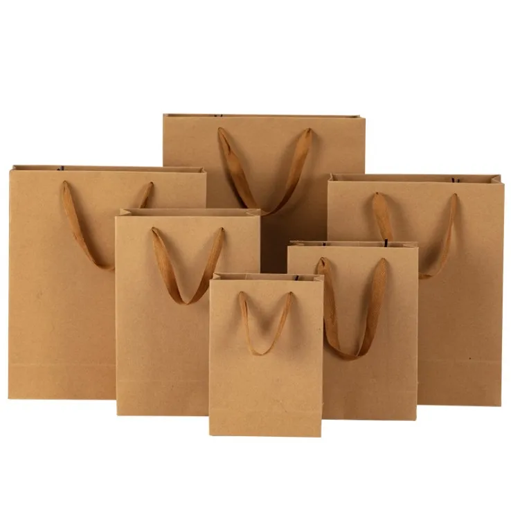 Custom Printed Your Own Logo White Brown  color Kraft Gift Craft Shopping Paper Bag With Handles