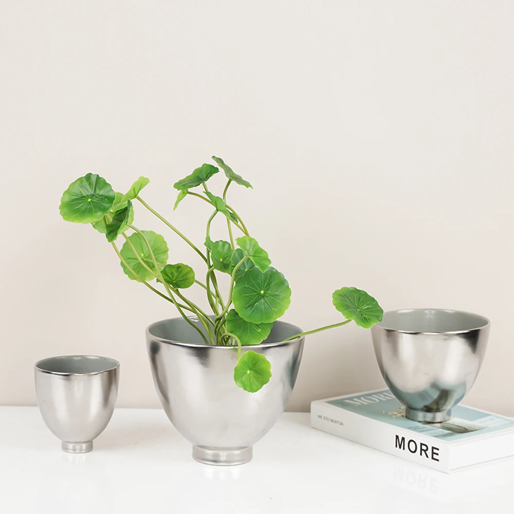 Hot sell modern metallic glaze flower pot ceramic golden bowl vase gold vase