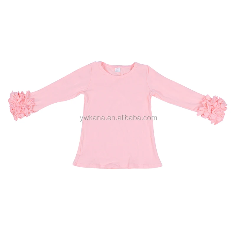 
Wholesale baby cotton clothes boutique top ruffle sleeve shirts solid color girls t shirts 
