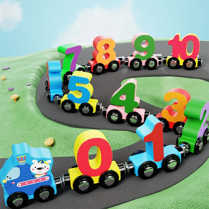 Wooden magnetic digital train building block toy puzzle for boys and girls 1-3 Kindergarten baby early education enlightenment