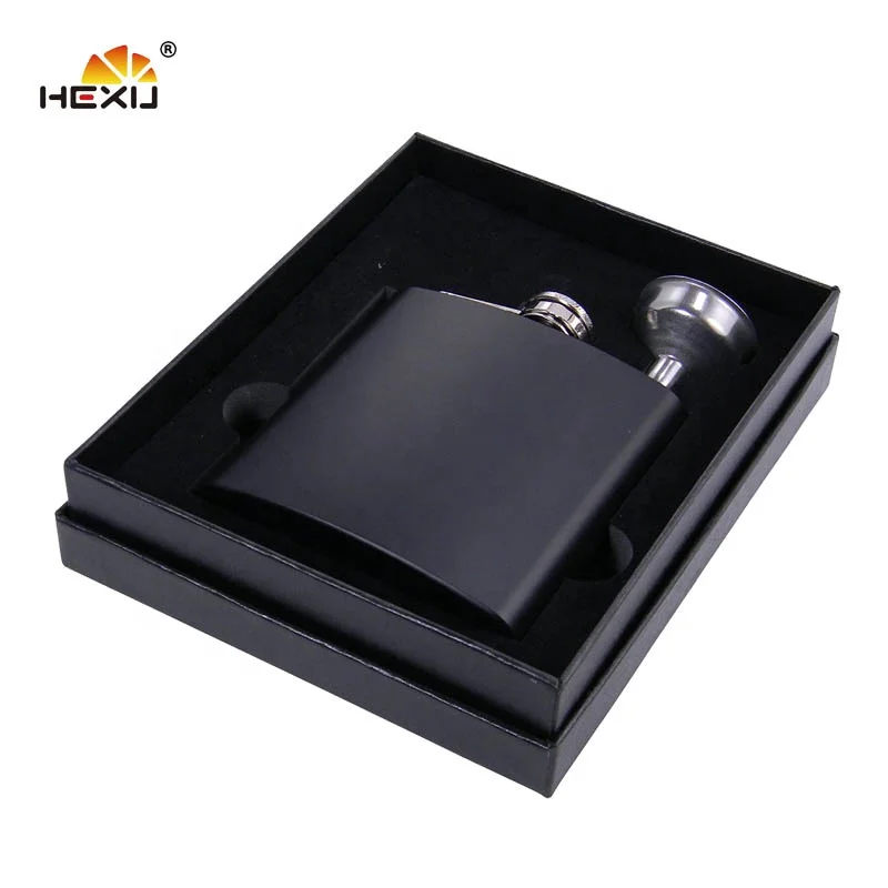 
stainless steel alcohol 6 oz black hip flask set with funnel 