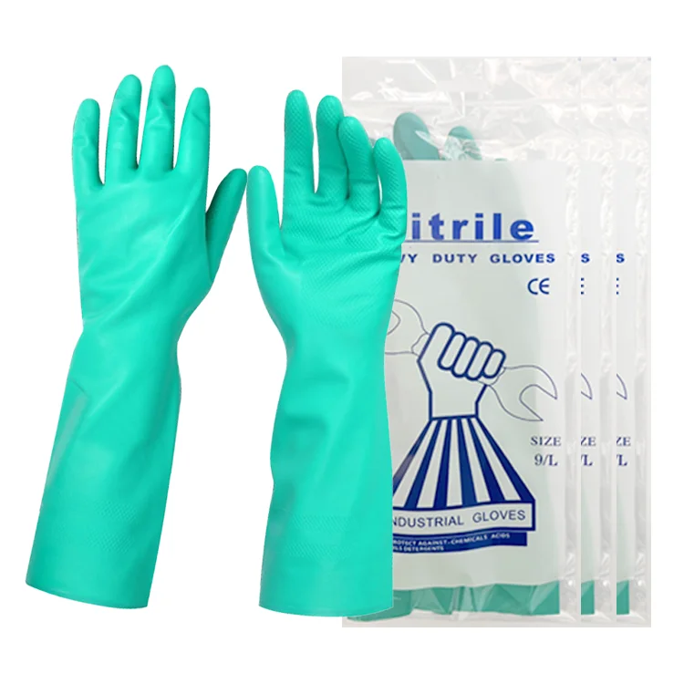Household Acid Alkali Industry Natural Safety Latex Rubber Durable Waterproof Clean Oil Resistant Nonslip Nitrile Mittens Wash
