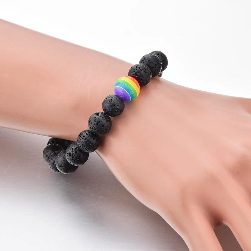 Hot Selling Resin Beads Beaded Lava Stone Bracelet ,Rainbow Color Gay Pride Bracelet