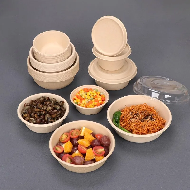 wholesale corn starch round bowls disposable packaging boxes noodles soup bowls biodegradable and eco-friendly meal boxes