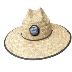 Wholesale Summer Custom Logo Children Kids Straw Hat 2021 Natural Grass Lifeguard Infant Toddler Baby Straw Hat With Underneath