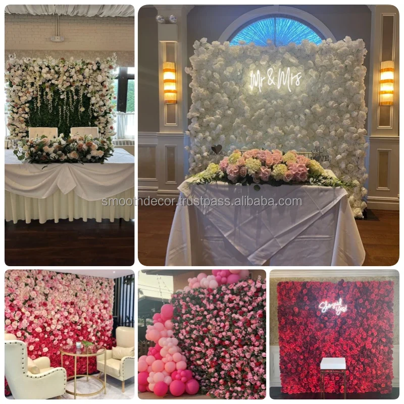 SMOOTH 3D Silk Artificial Big Hydrangea Decorative Dusty Blue Flower Wall Backdrop 8ft x 8ft for Wedding