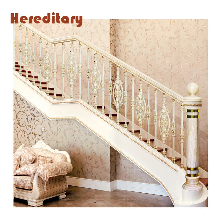 Luxury white rose glod veranda aluminum railing and curved staircase aluminum balcony railing design